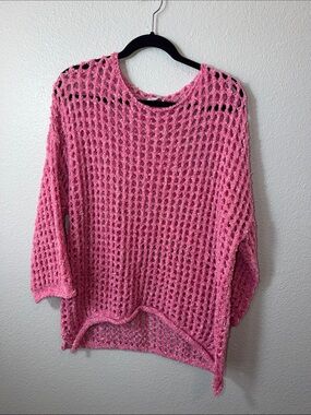 Pink Open-Knit Oversized  Women's Sweater
